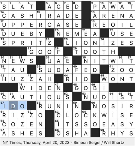 Longtime mazda catchphrase nyt crossword clue - Below you will find all of the answers for the April 20 2023 New York Times Crossword. Click/tap on the appropriate clue to get the answer. We have done it this way so that if you’re just looking for a handful of clues, you won’t spoil other ones you’re working on! You can also find an ongoing post of the latest NYT Crossword answers.